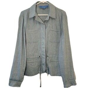 Doncaster Sport Linen Blend Blue Safari Utility Jacket Drawstring Waist 14